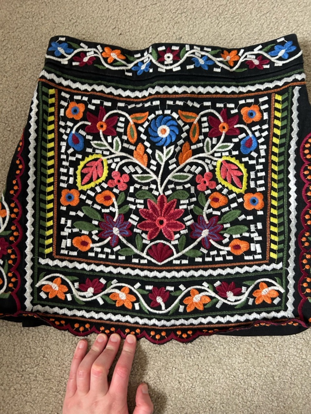 Lulu's Black Mini Skirt with Multicolor Floral Embroidery